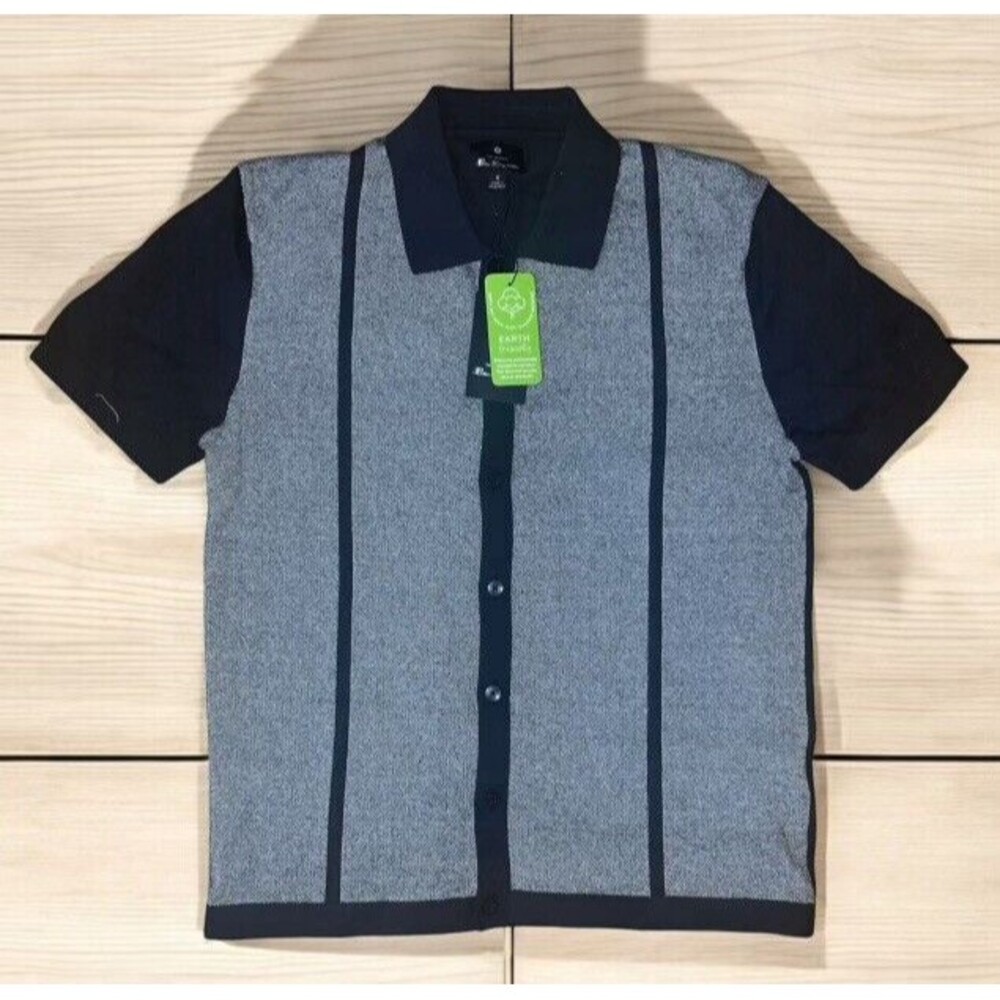 Ben Sherman Men's Short Sleeve Button Down Collar Sweater Medium Navy Blue Sz S
